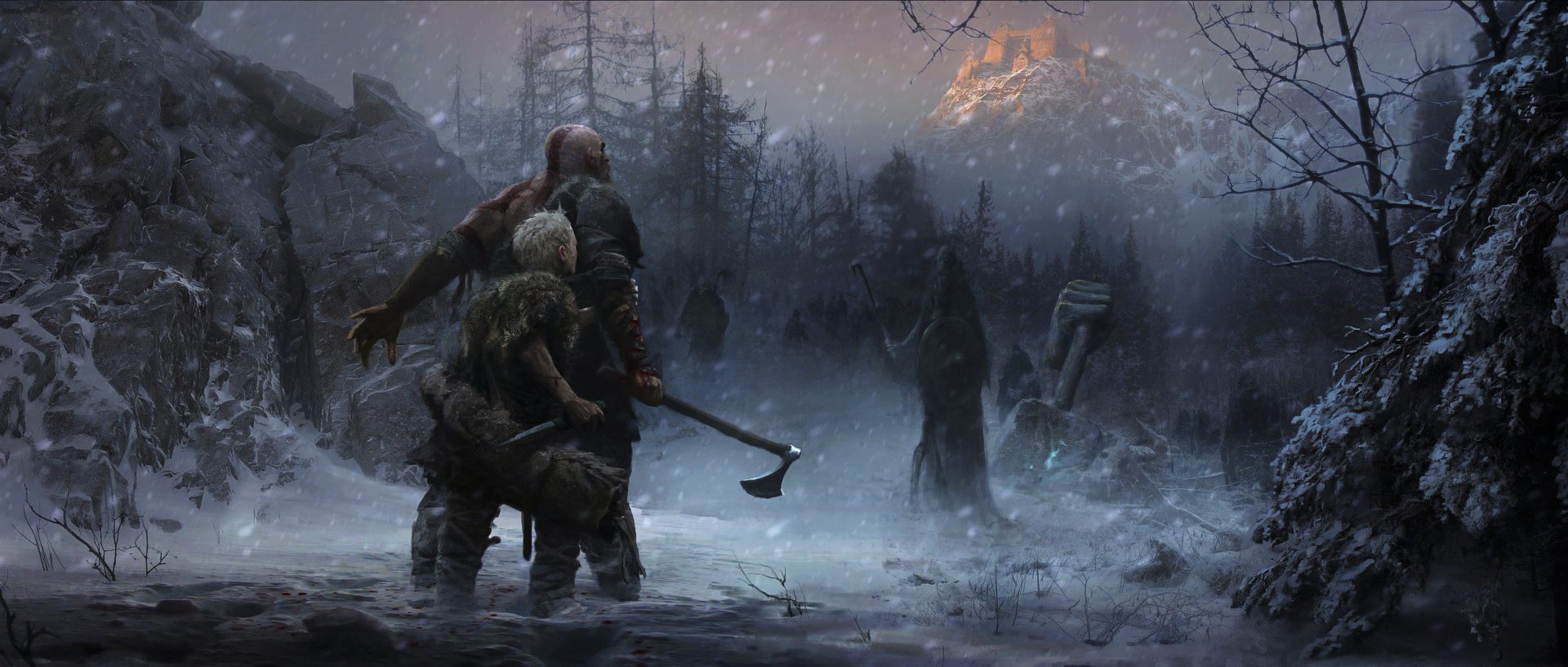 God of War Concept Art Kratos Atreus Necromancers