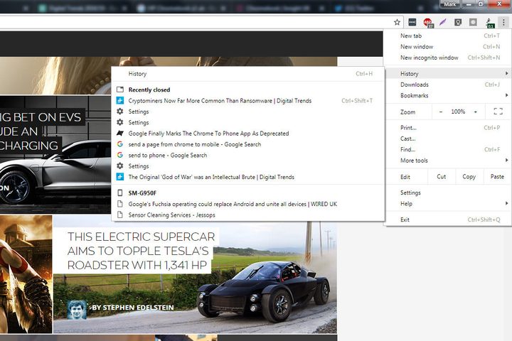 how to send chrome android access history