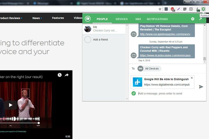 how to send chrome android pushbullet