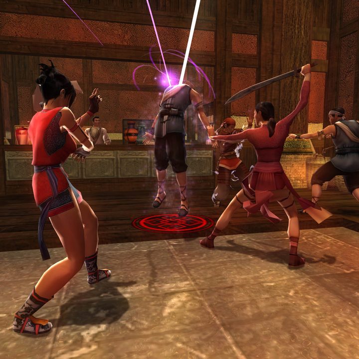 Four people fighting in a Chinese shop.