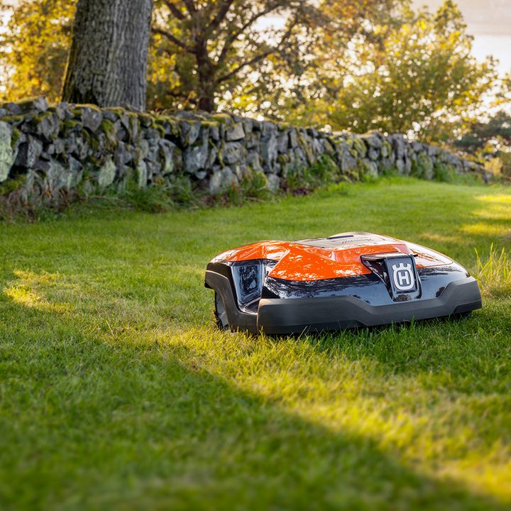 A robotic mower on the grass.