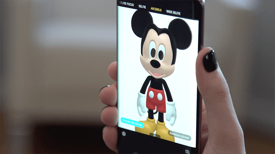 Mickey Mouse AR Emoji close up on the Samsung Galaxy S9