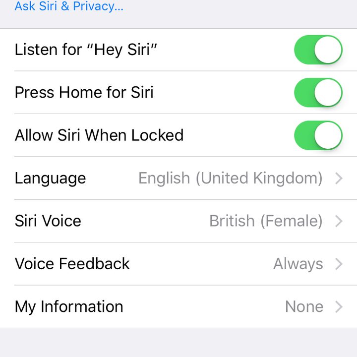 Siri settings