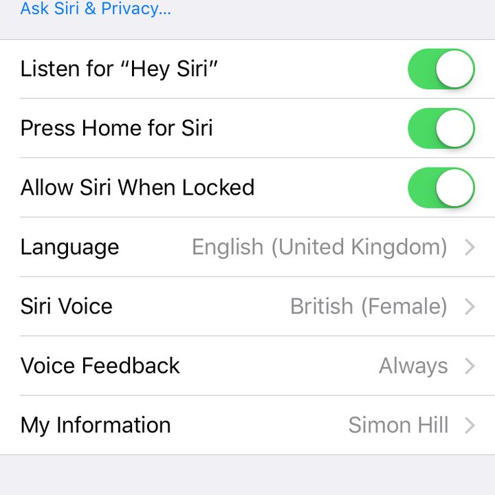 Siri settings