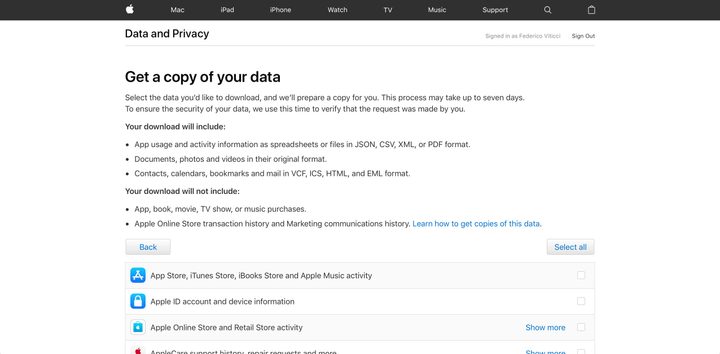 Apple Get a Copy of Your Data