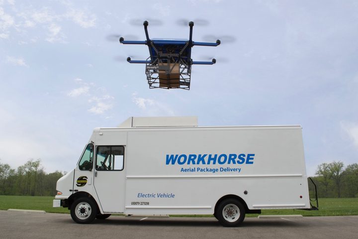 Workhorse E-Gen electric van and HorseFly drone