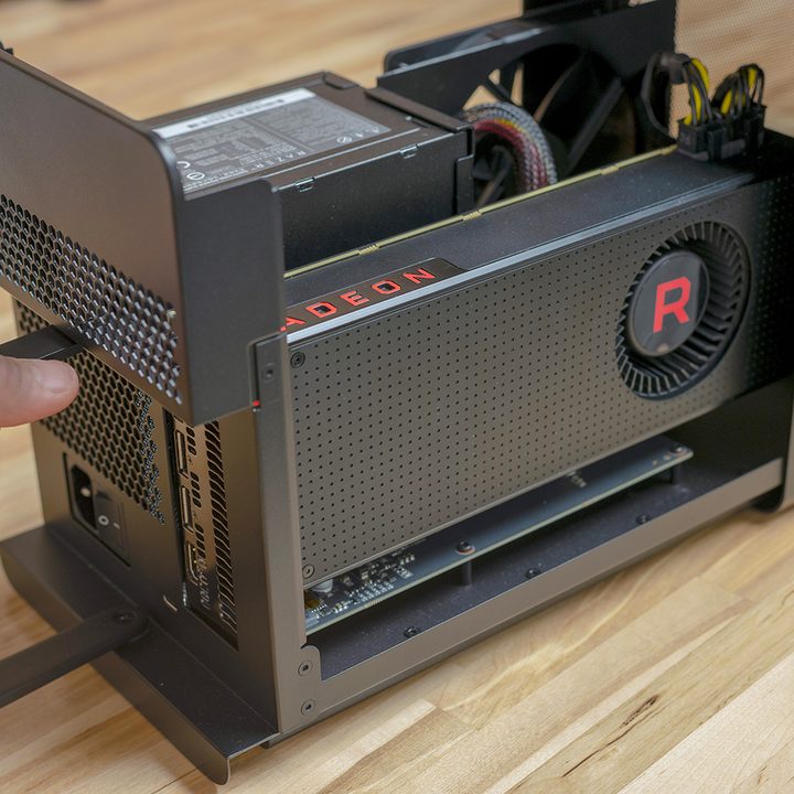 An AMD graphics card in an external GPU enclosure.