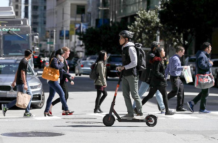 Riding a scooter in San Francisco