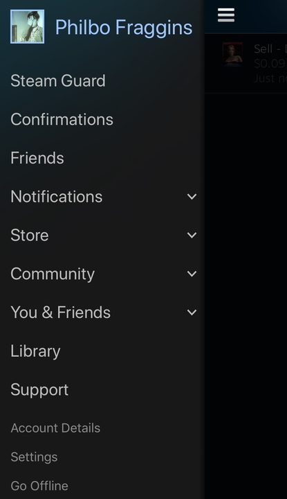 steam trading cards guide confirmations menu mobile app