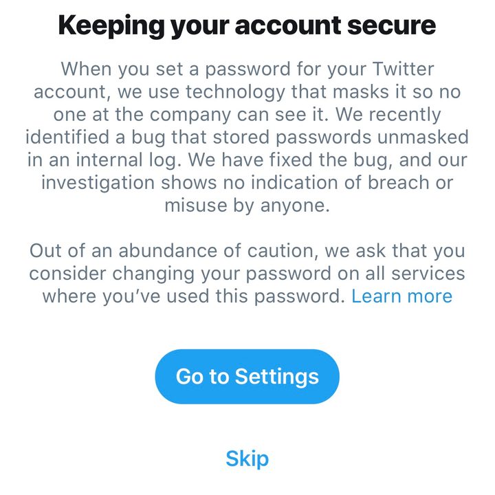 twitter urges users to change password after finding bug 1