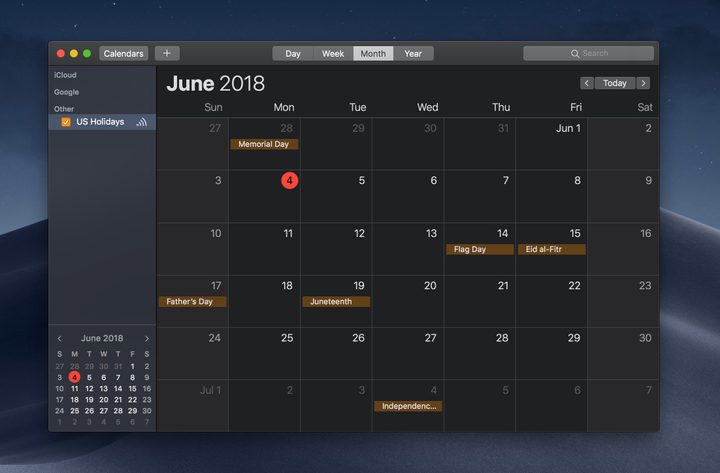 MacOS Mojave Calendar