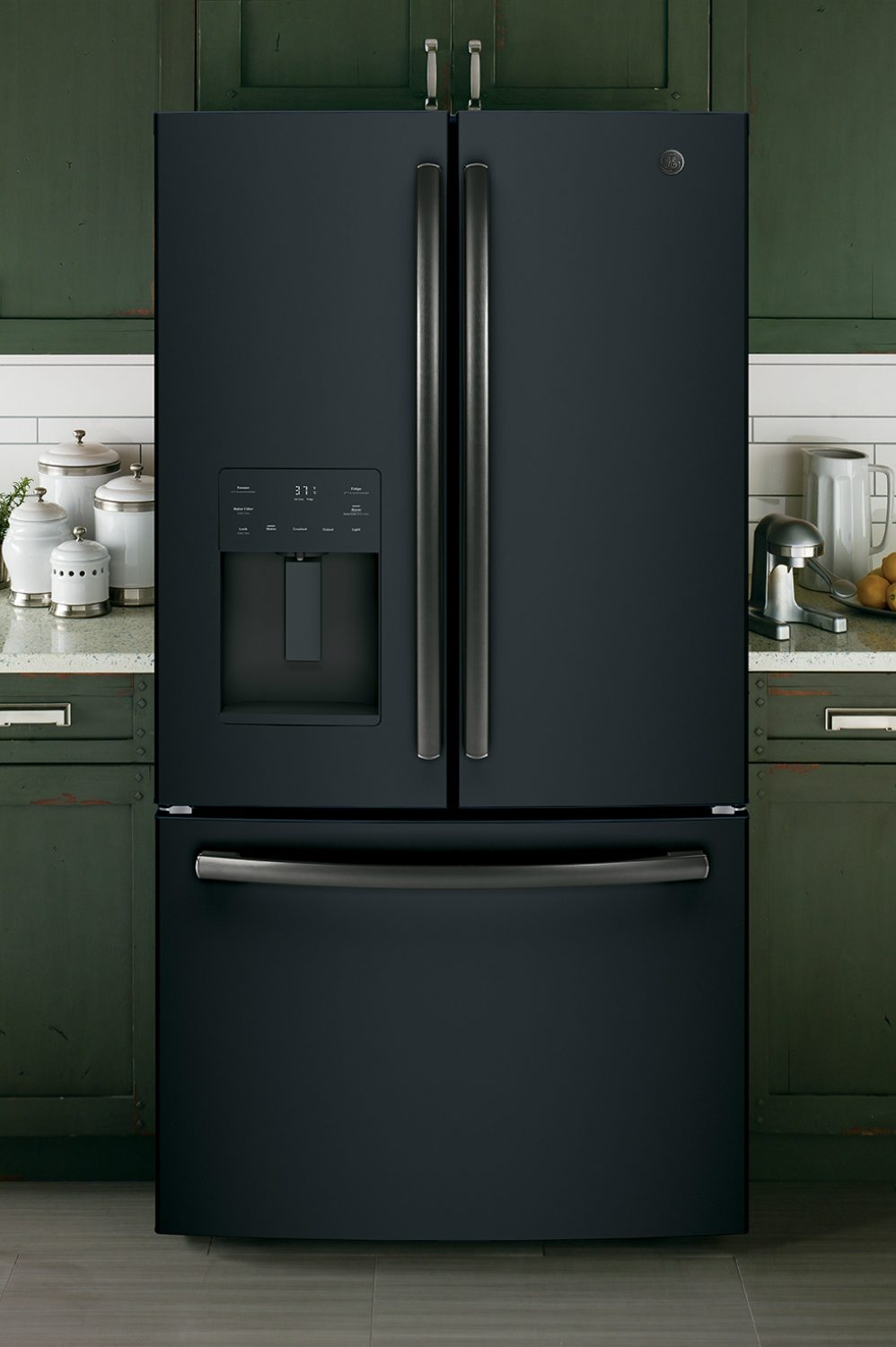 ge high capacity french door fridge  black slate