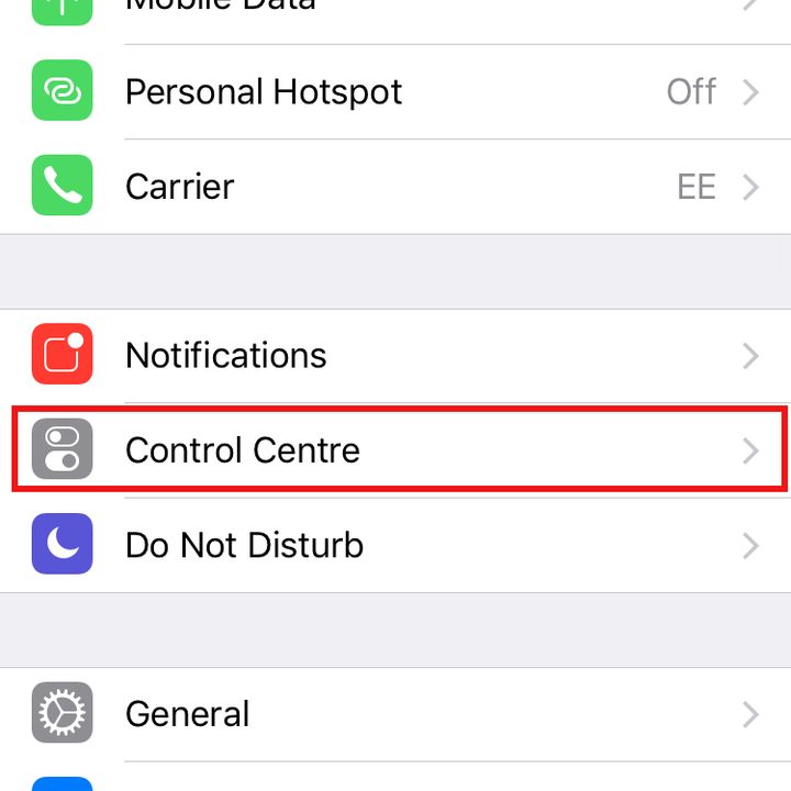 iPhone Control Center
