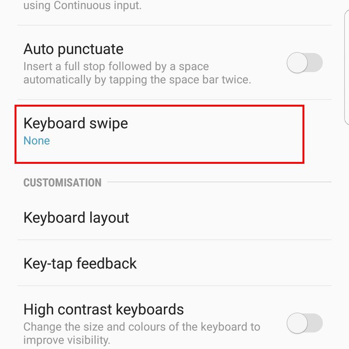 Galaxy S7 swipe type