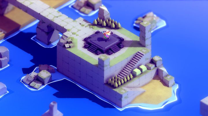 A fox explores a rocky landscape in Tunic.