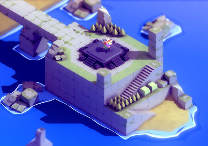 A fox explores a rocky landscape in Tunic.