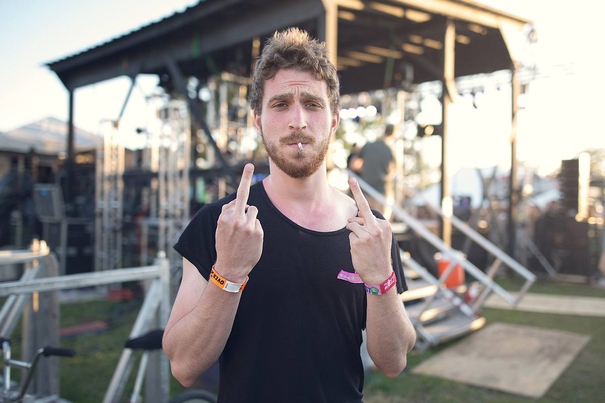 two feet middle fingers