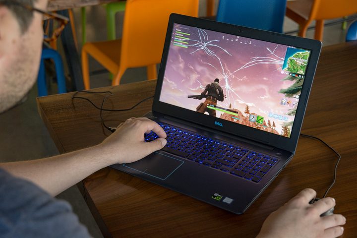 Playing Fortnite on a laptop