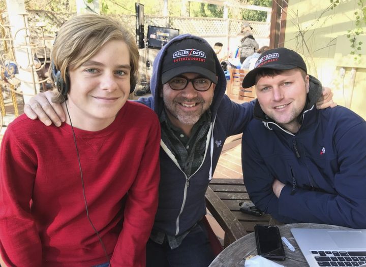 Max Page, James Datri, and Colby Miller on the set of Come, Save The Night