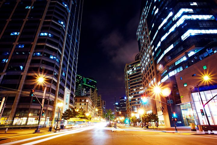 Skyscrapers along 'Broadway' in downtown San Diego