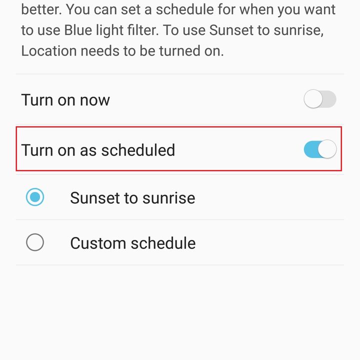 samsung galaxy note 9 settings blue light filter schedule