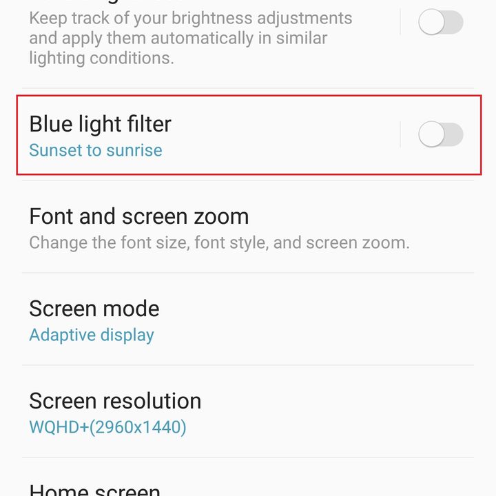 samsung galaxy note 9 settings blue light filter
