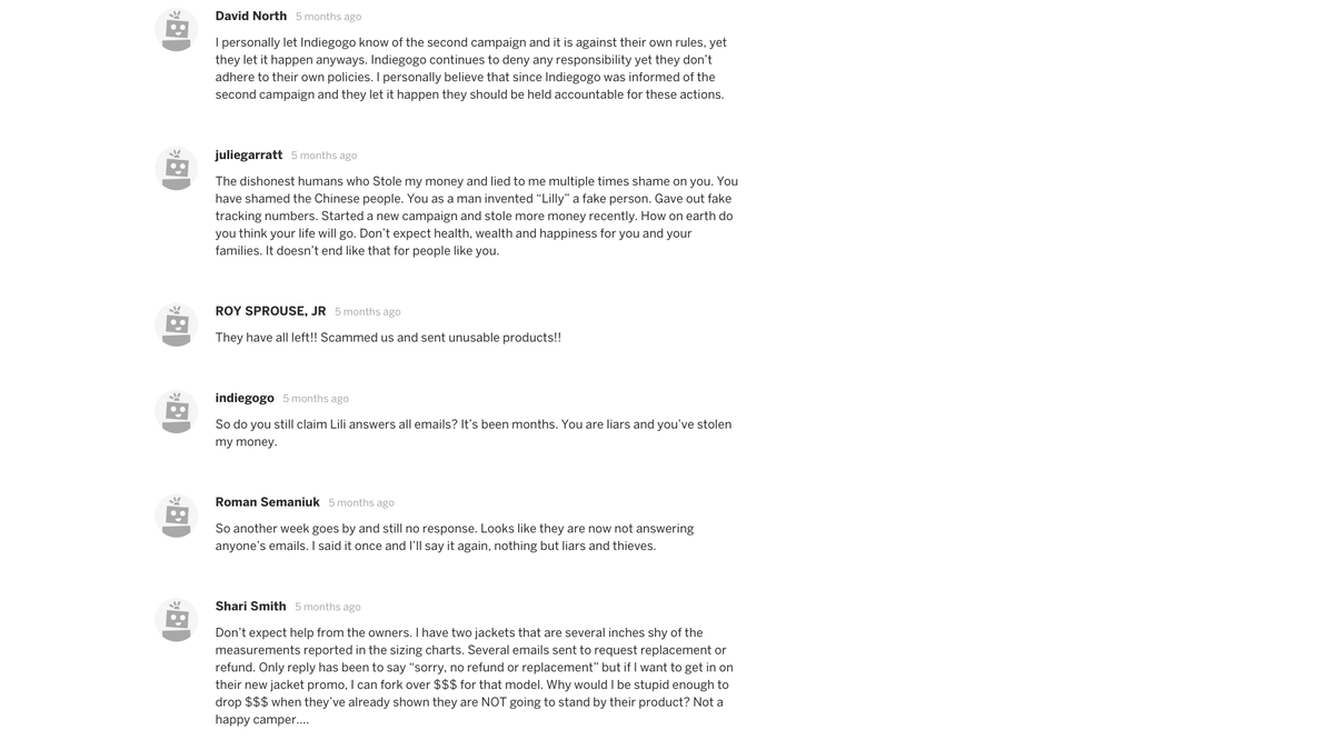 Heacket Indiegogo comments angry