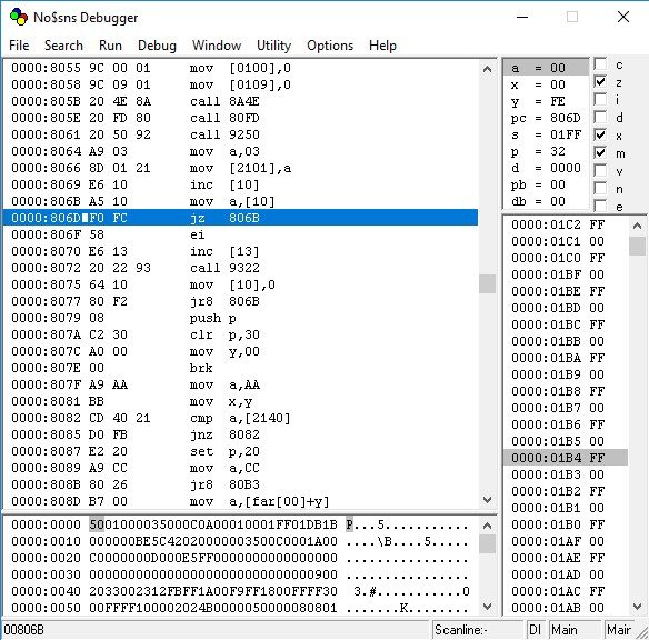 NO$SNS debugger screen.