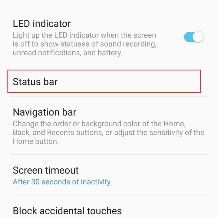 samsung galaxy note 9 settings status bar
