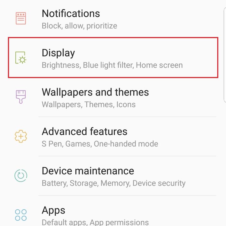 samsung galaxy note 9 settings display