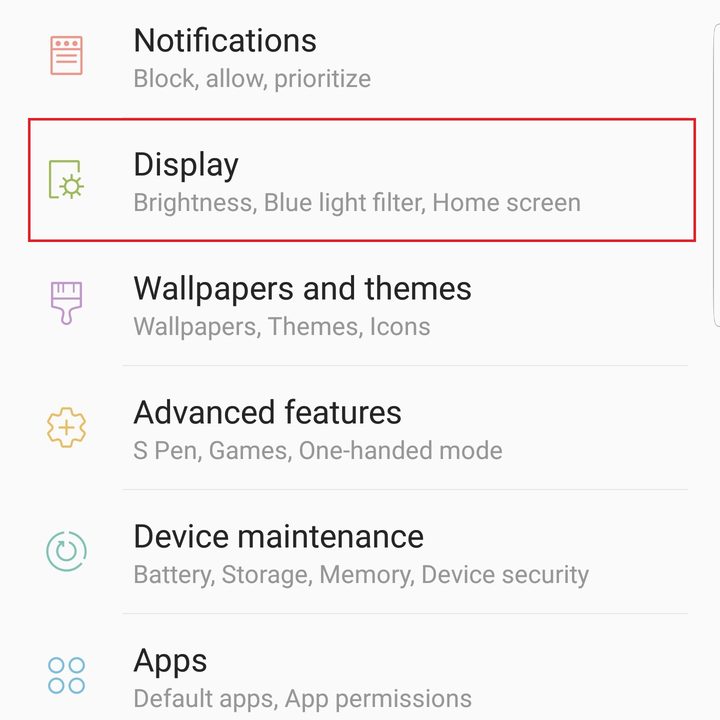 samsung galaxy note 9 settings display