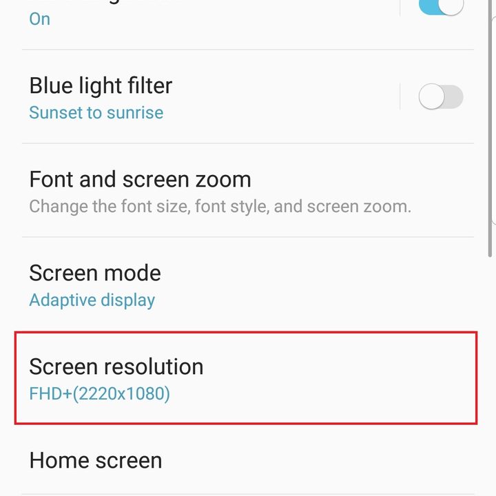 samsung galaxy note 9 settings resolution