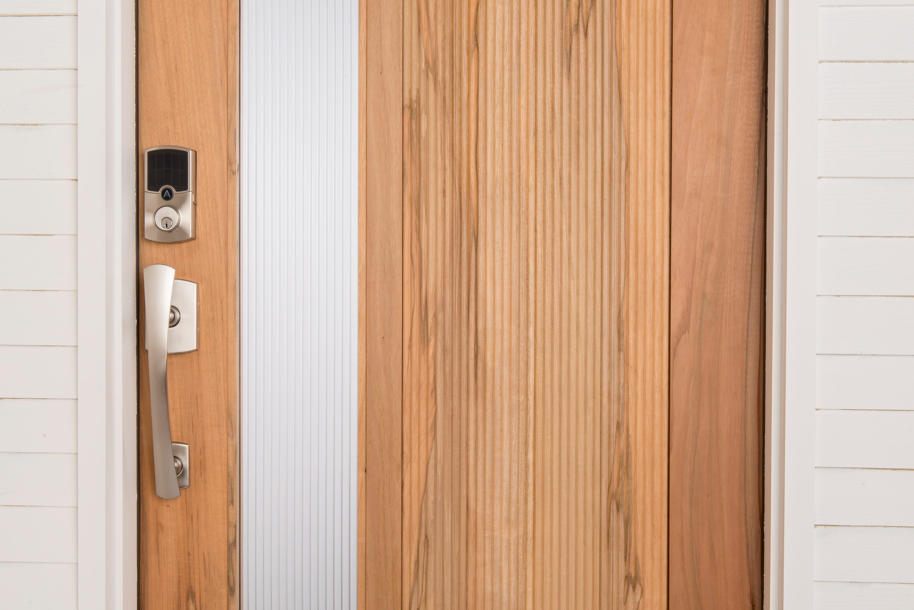 hampton array smart lock by connected cooper on door with brinks ppr handleset