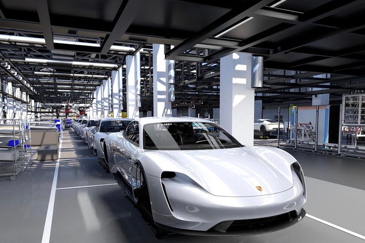 Porsche Taycan assembly line rendering