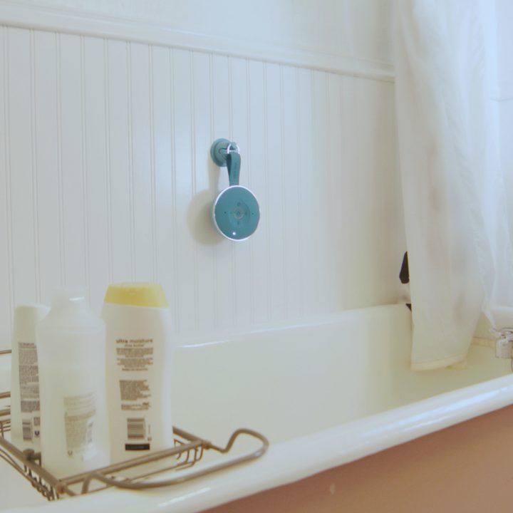 AquaDew smart speaker in the shower
