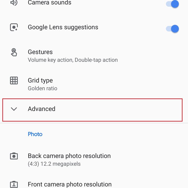 google pixel 3 settings advanced camera