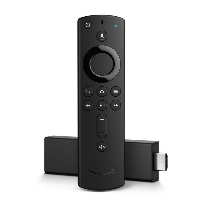 Amazon's Fire TV Stick 4K streaming device with its voice remote.