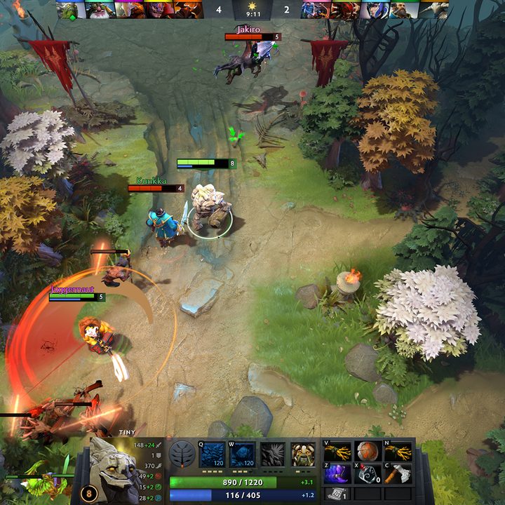 Players attacking in DOTA 2.