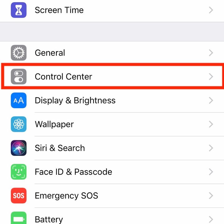 iphone xr settings control center 3