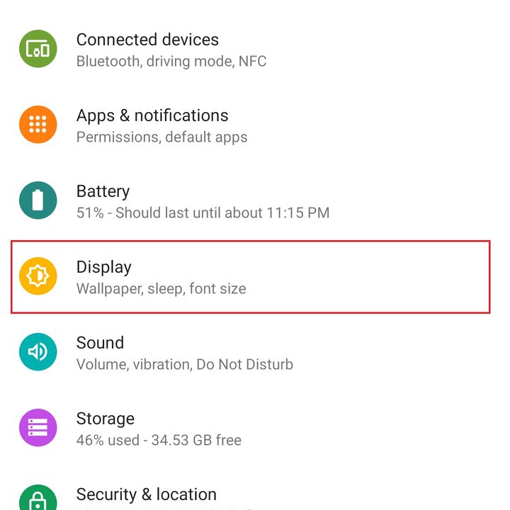 google pixel 3 settings display