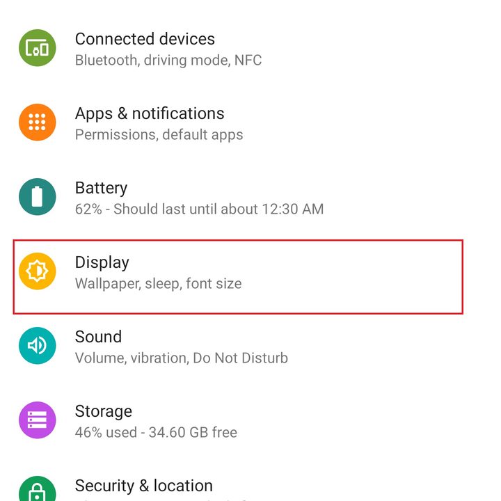 google pixel 3 settings display