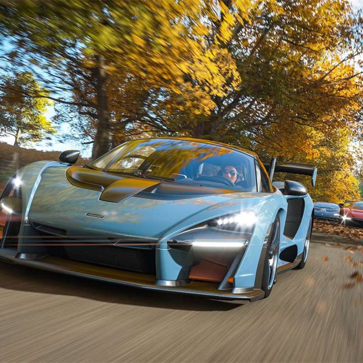 A car racing in Forza Horizon 4.