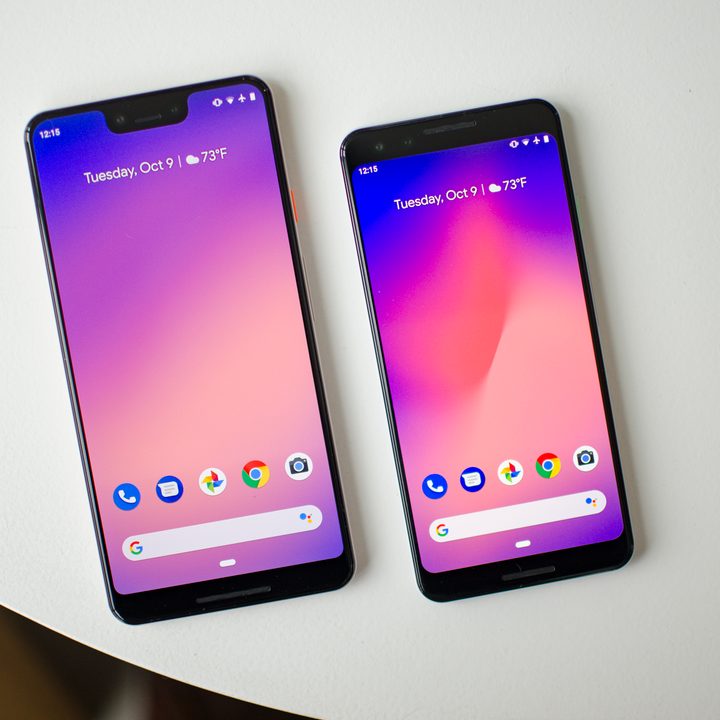 Two Google Pixel phones in different sizes.