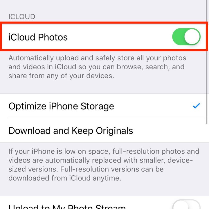 iphone xr settings icloud photos