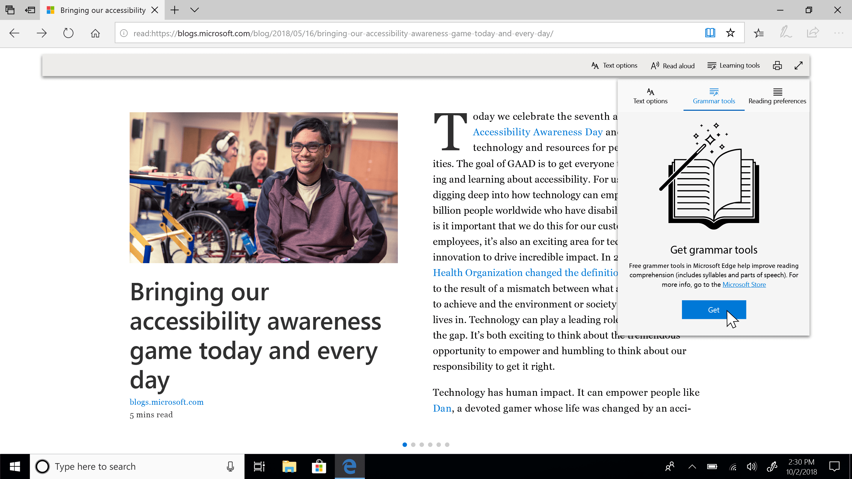 new features windows 10 october 2018 update laptop ms edge learningtools get grammar 16x9 en us