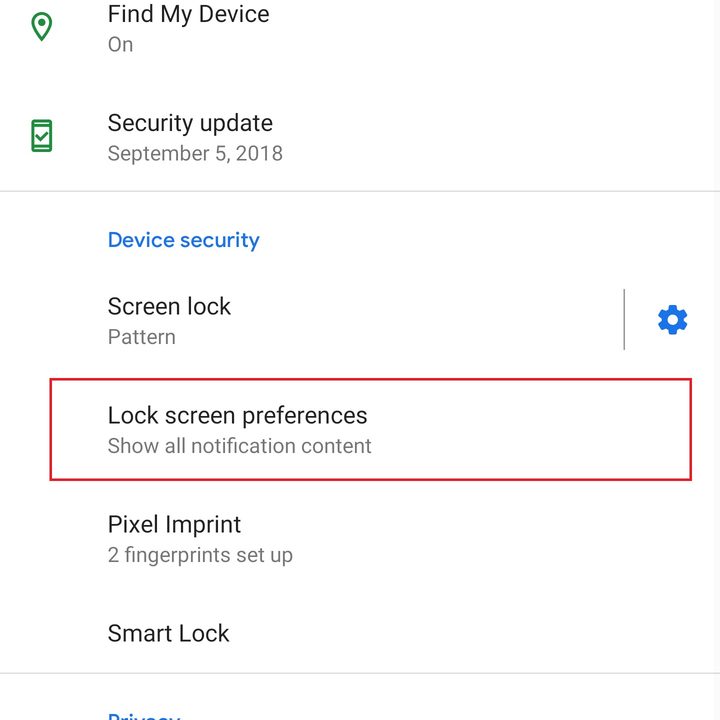 lock screen preferences pixel 3