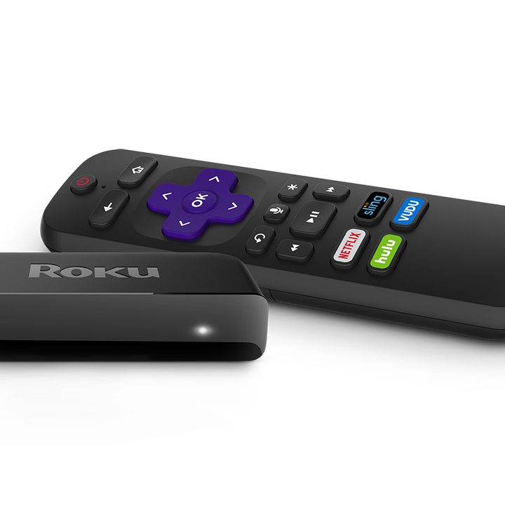 The Roku Premiere streaming device with its remote.