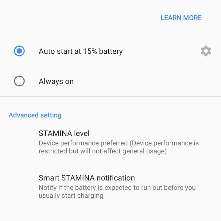 sony xperia xz3 settings stamina mode 3