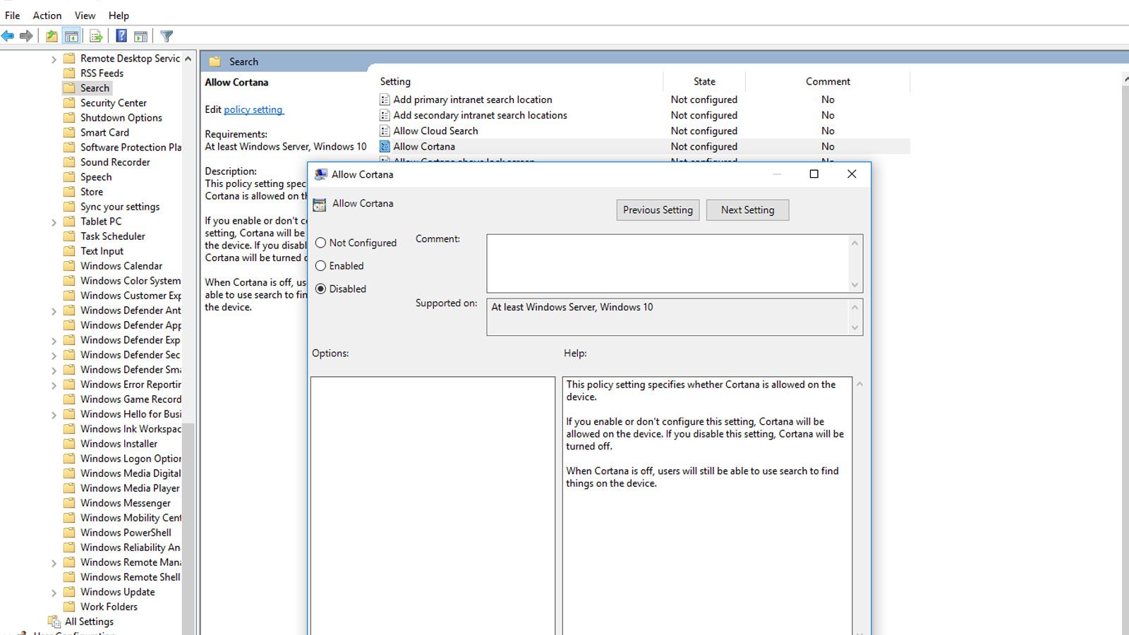 The Registry Edit tool open on Windows 10.