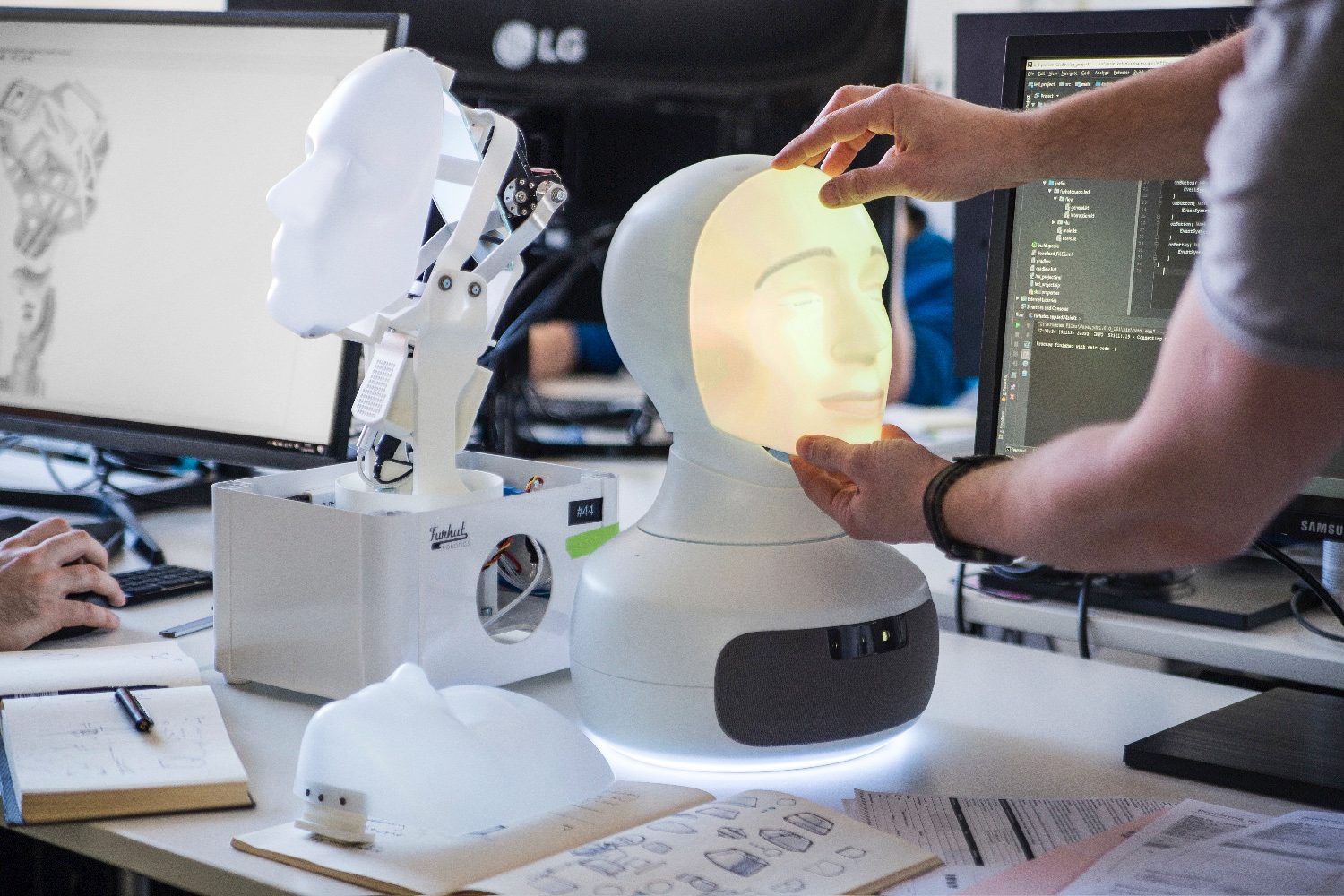 furhat social training robot replacing a mask